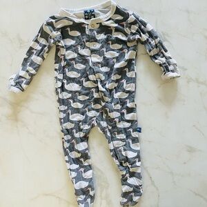 🎁 Kickee Pants Button Onesie Bamboo Viscose with Fold Over Hands Goose Print